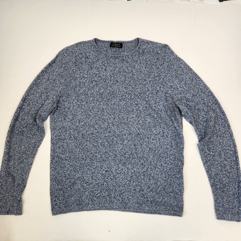 Zara Man Long Sleeve Roll Hem Space Dyed Round Neck Sweater L